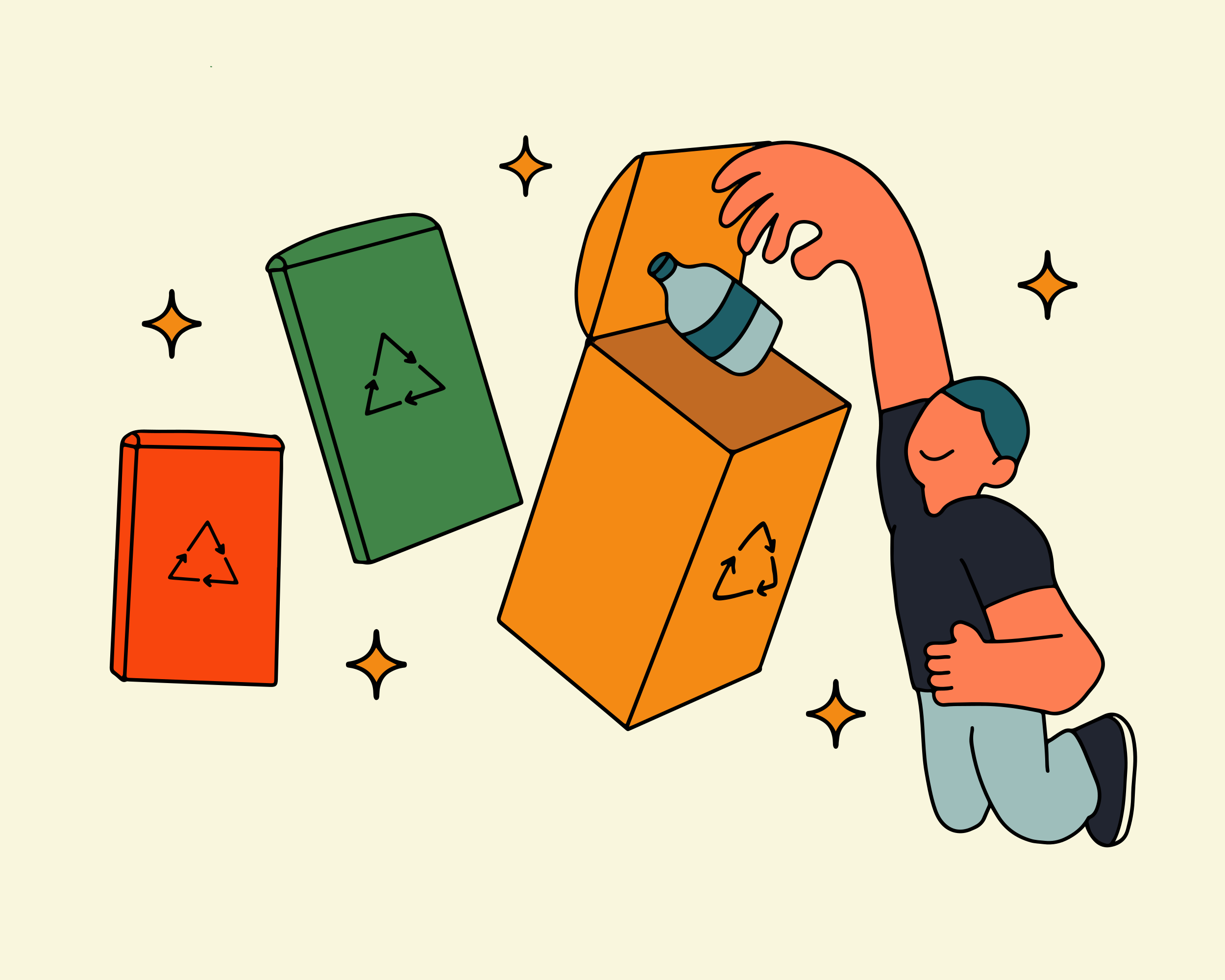 A man is playing with a box and a pair of scissors