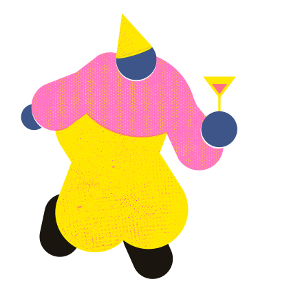 A drawing of a clown holding a martini glass