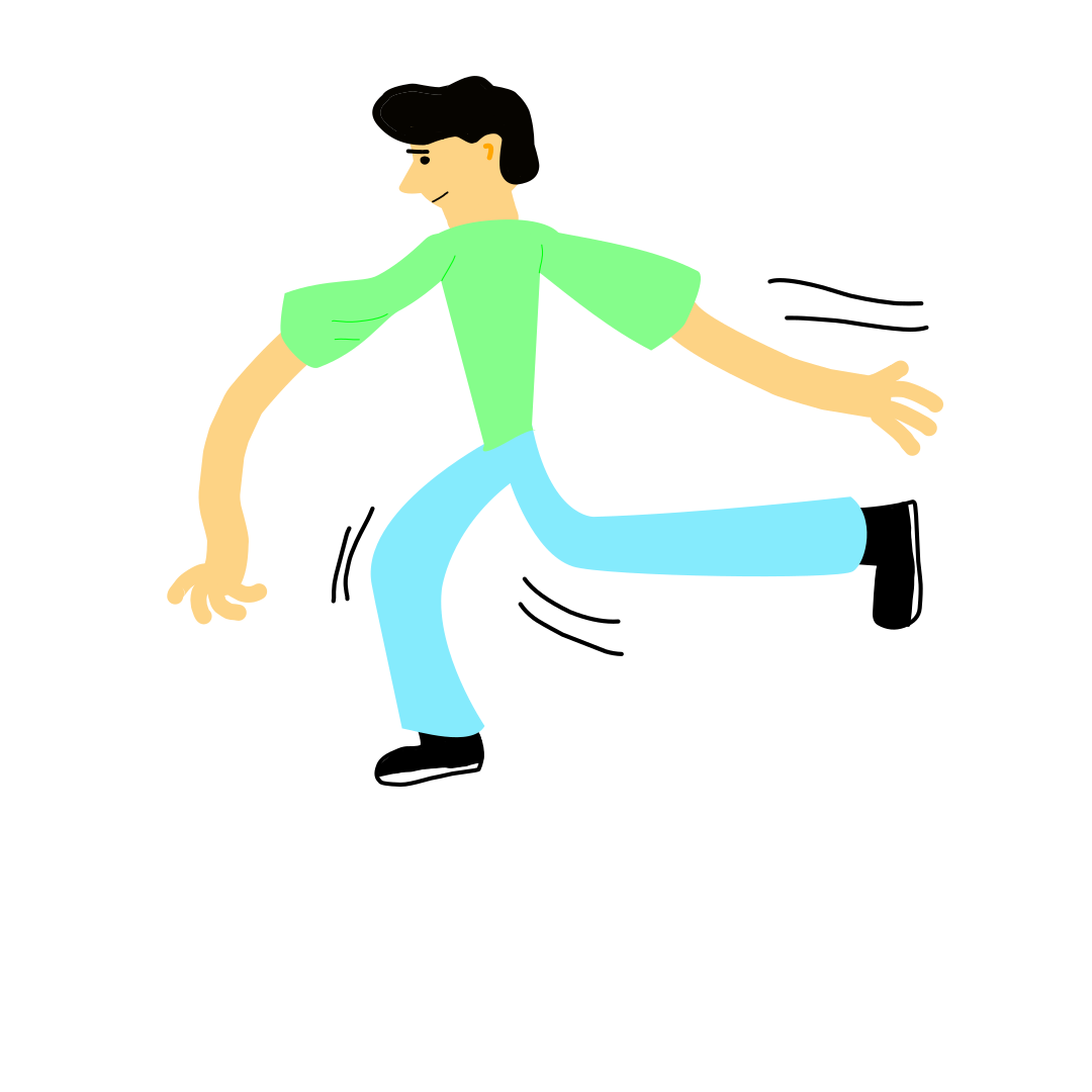 A man in a green shirt and blue pants