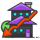 Une maison avec une flèche montant jusqu’au toit