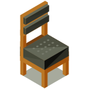 A wooden chair with a black seat on a white background