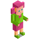Eine Frau in einem rosa-grünen Outfit