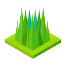 A green grass field with trees on top of it