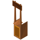 A wooden box with a door open on a white background