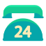 A stylized teal telephone icon with the number 24 in light yellow