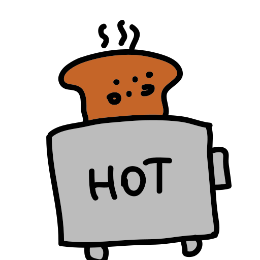 A drawing of a toaster with the word hot on it