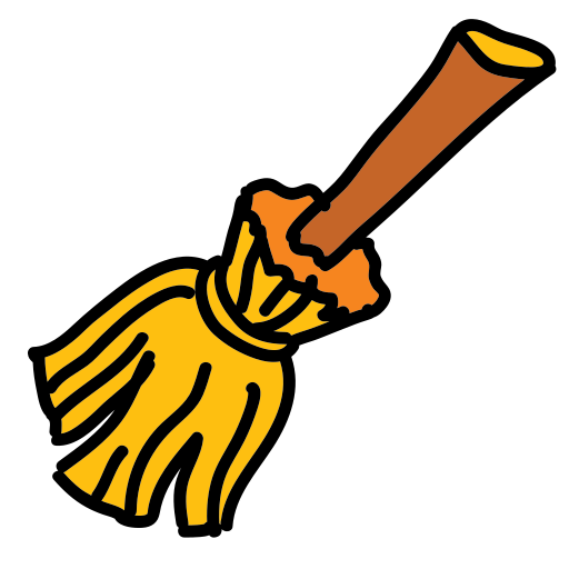 A yellow and brown broom with a long handle