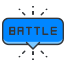 A blue button with the word battle on it