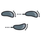Three grey footprints with dotted lines indicating movement on a white background