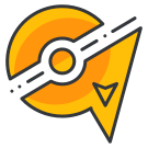 Un logo giallo e bianco con una freccia nera