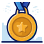 Eine Goldmedaille mit einem blauen Band um sie herum