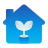A blue house with a plant growing out of it