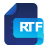 Eine blaue Datei mit den Worten rtf darauf
