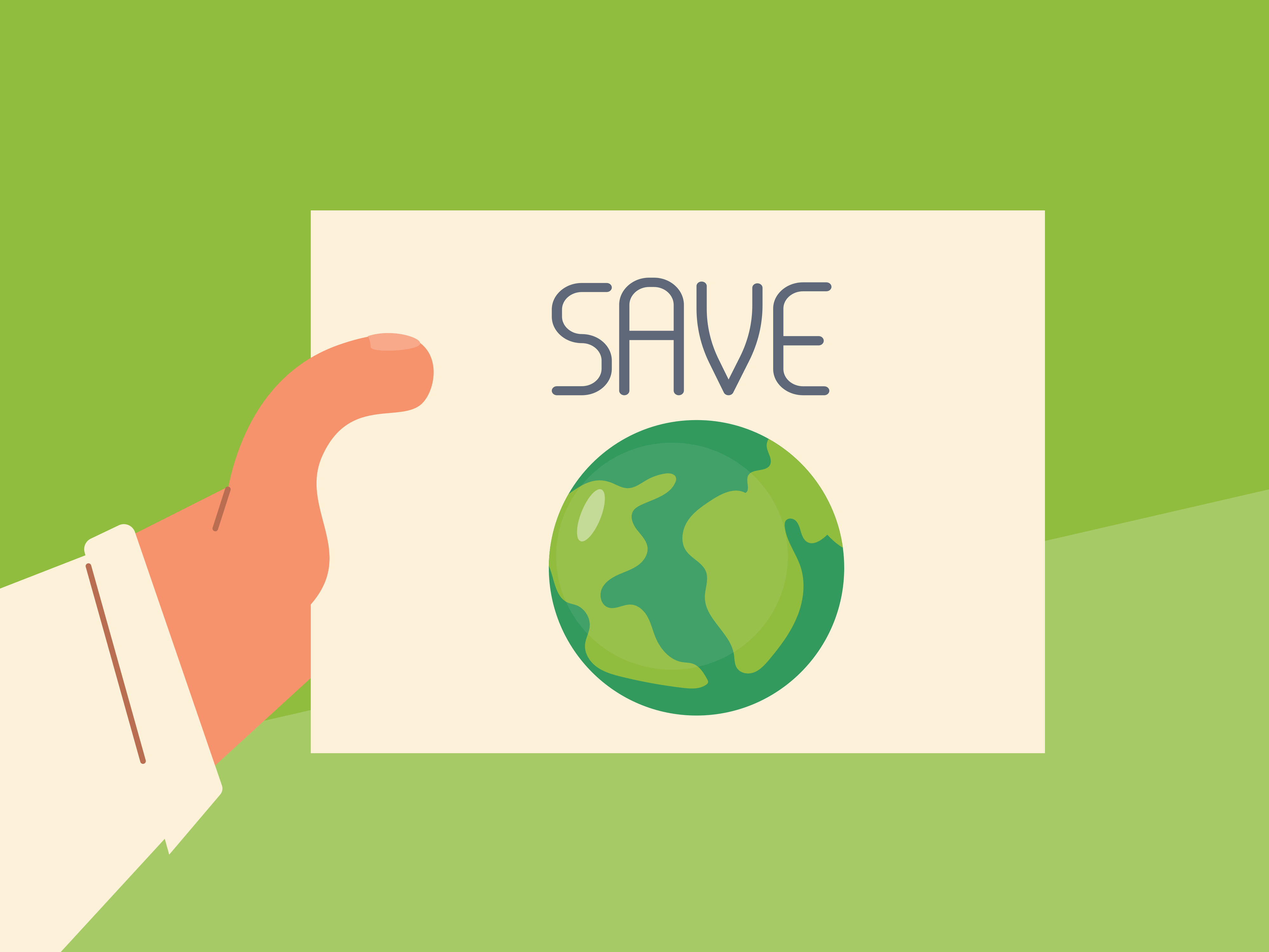 A hand holding a piece of paper that says save