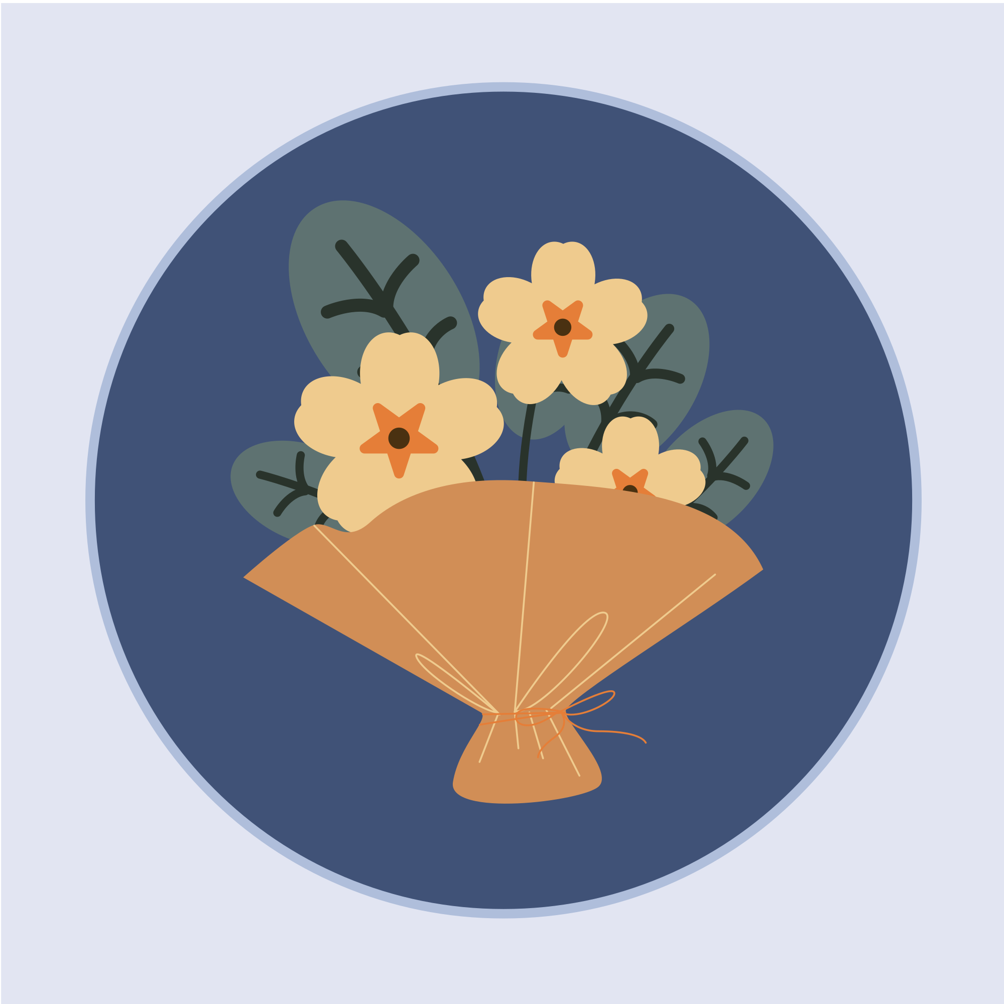 A picture of a bouquet of flowers in a blue circle