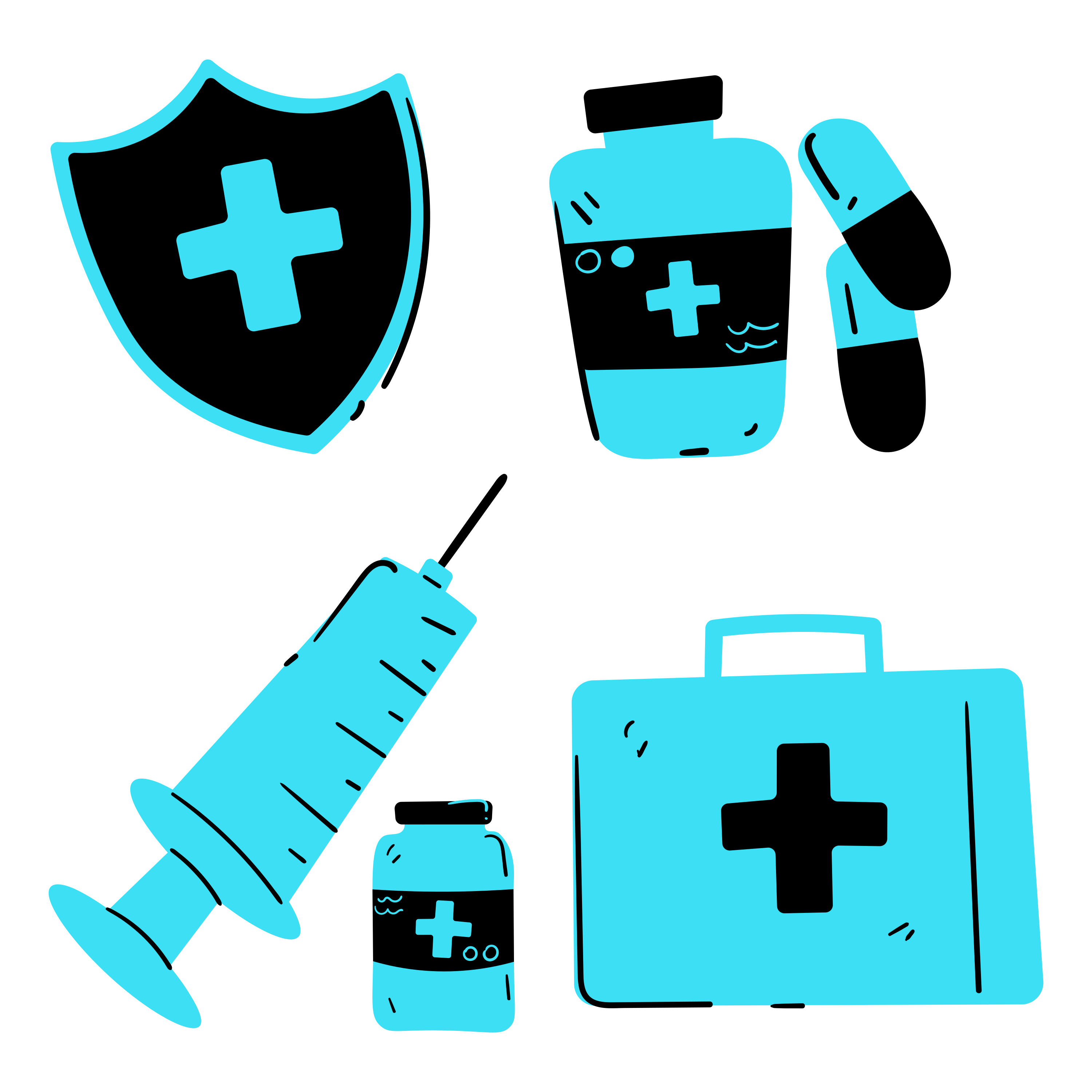 A blue and black medical icon set