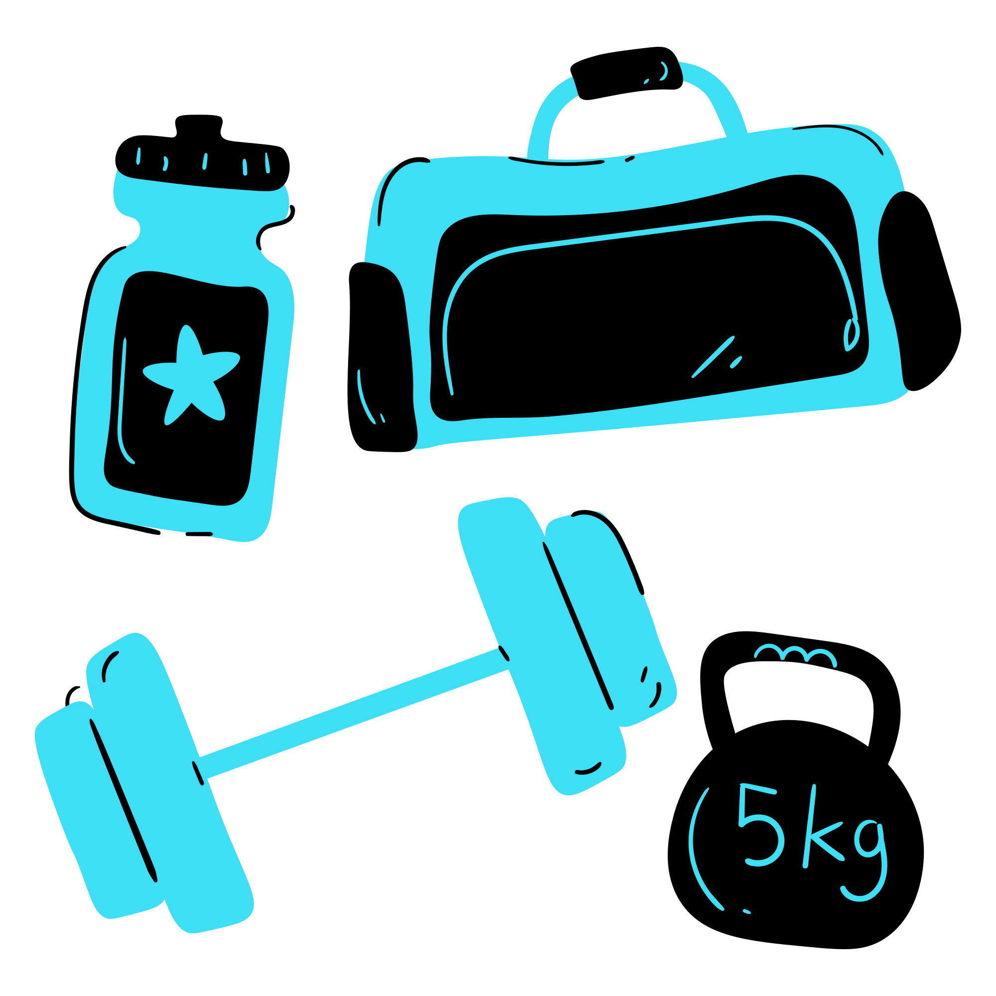 A picture of a gym bag and a kettle