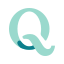 Huruf Q bergaya dengan warna teal muda dengan bayangan teal gelap