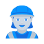 A woman wearing a blue hard hat