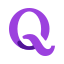 A purple q logo on a white background