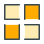 A white and yellow square with four squares