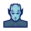An avatar of a man with blue hair