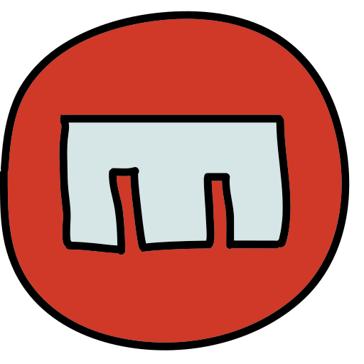 A red and white sign with the letter m on it