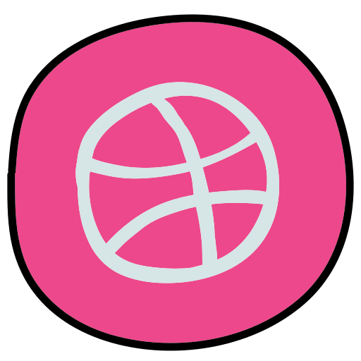 A pink circle with a white outline of a basketball ball