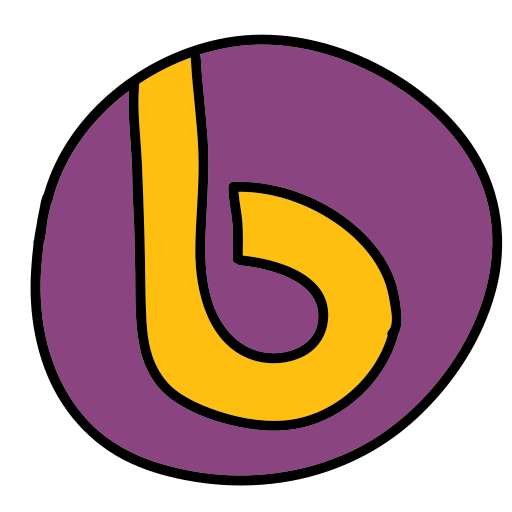 A purple and yellow logo with the letter d