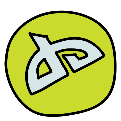 A yellow and white logo with the letter d on it