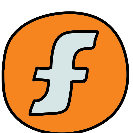 Um círculo branco e laranja com a letra f