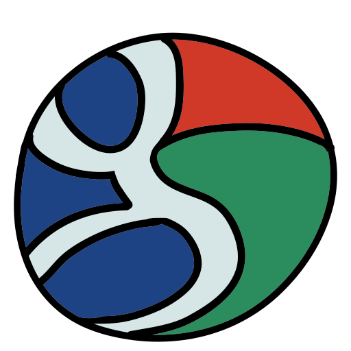 Il logo di un'azienda con una palla rossa, verde e blu