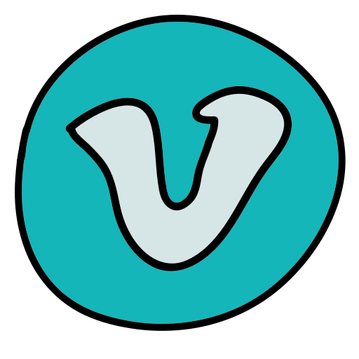 A blue and white logo with the letter v in the middle