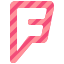 A pink and white striped icon with the letter f