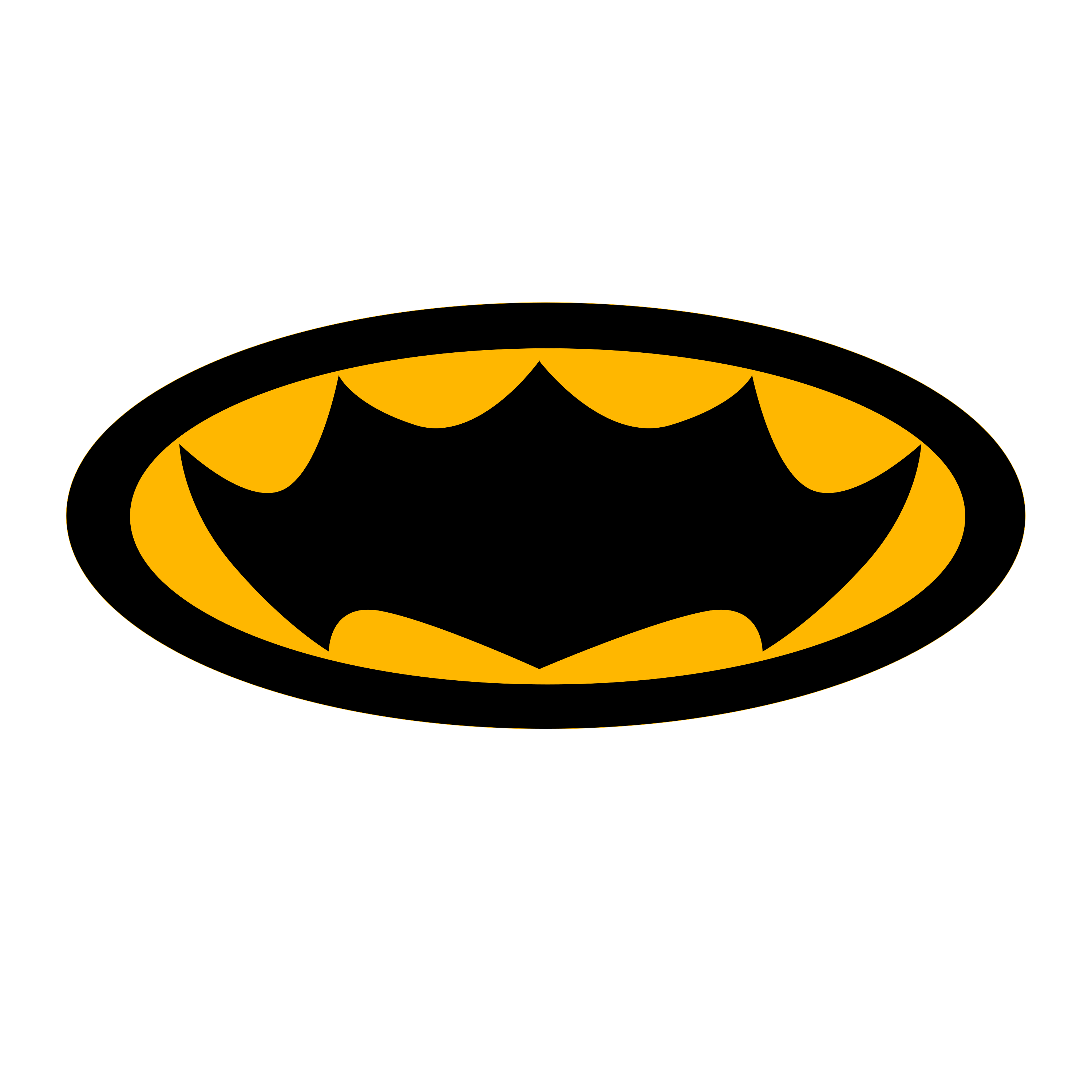 A batman logo is shown on a white background