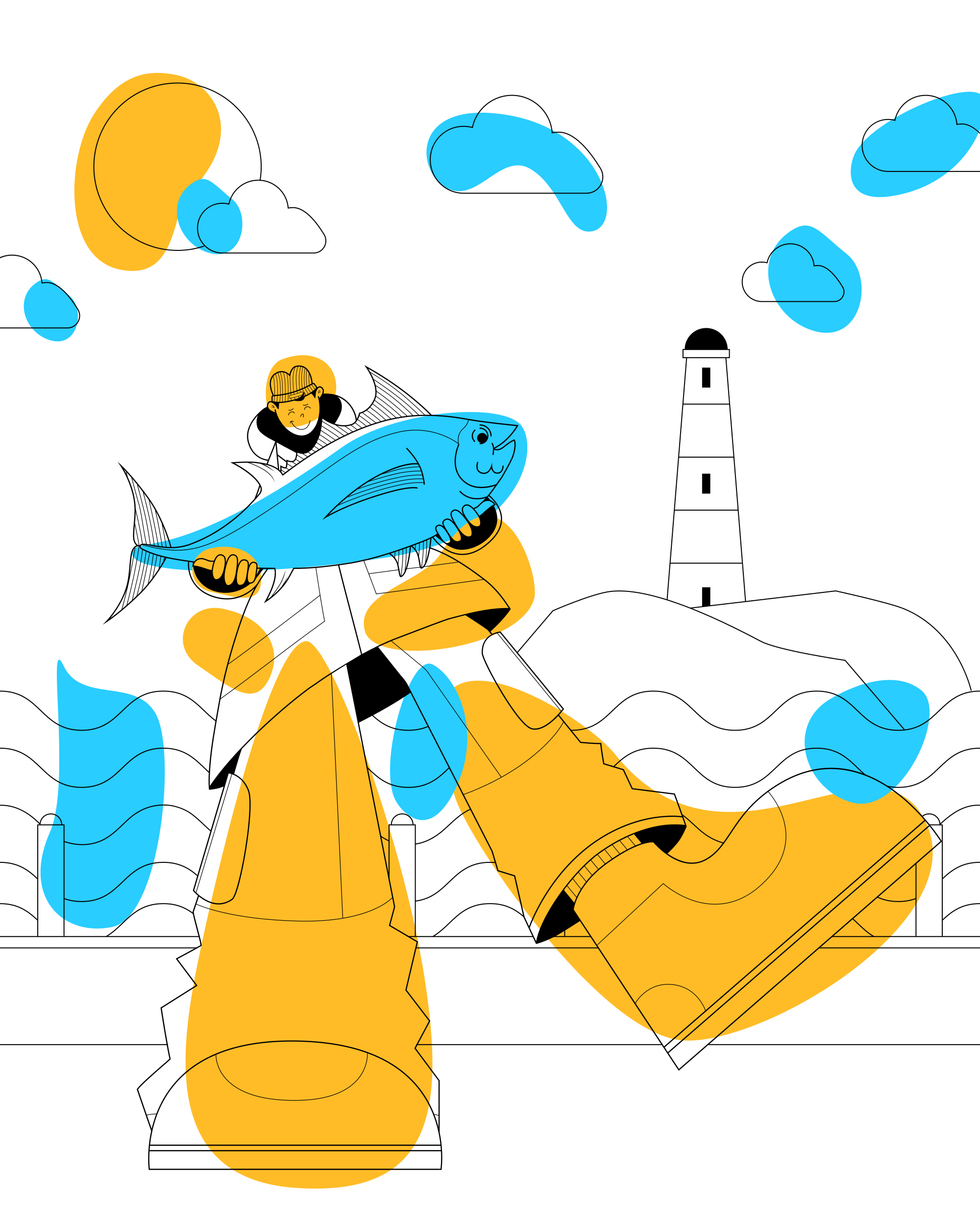 Un dibujo de una persona sentada en un barco