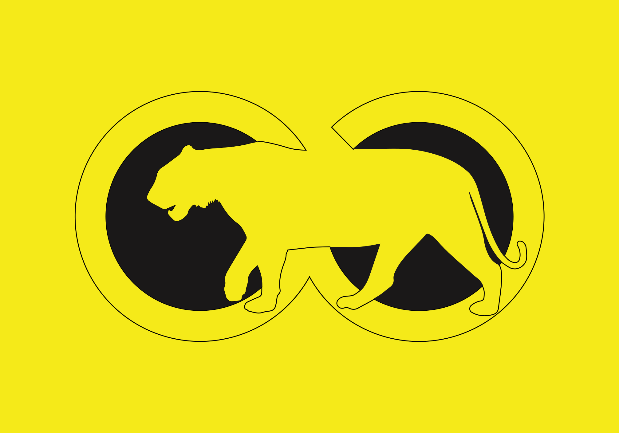 Une image noire et jaune d’un lion sur fond jaune