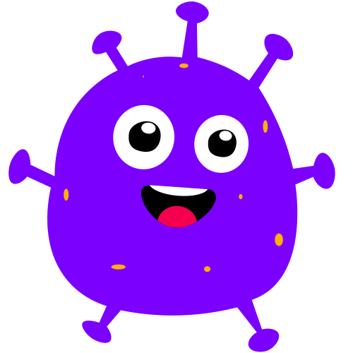 A purple cartoon character with big eyes