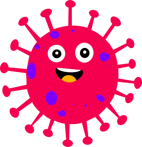 A pink and purple cartoon character with a yellow ball