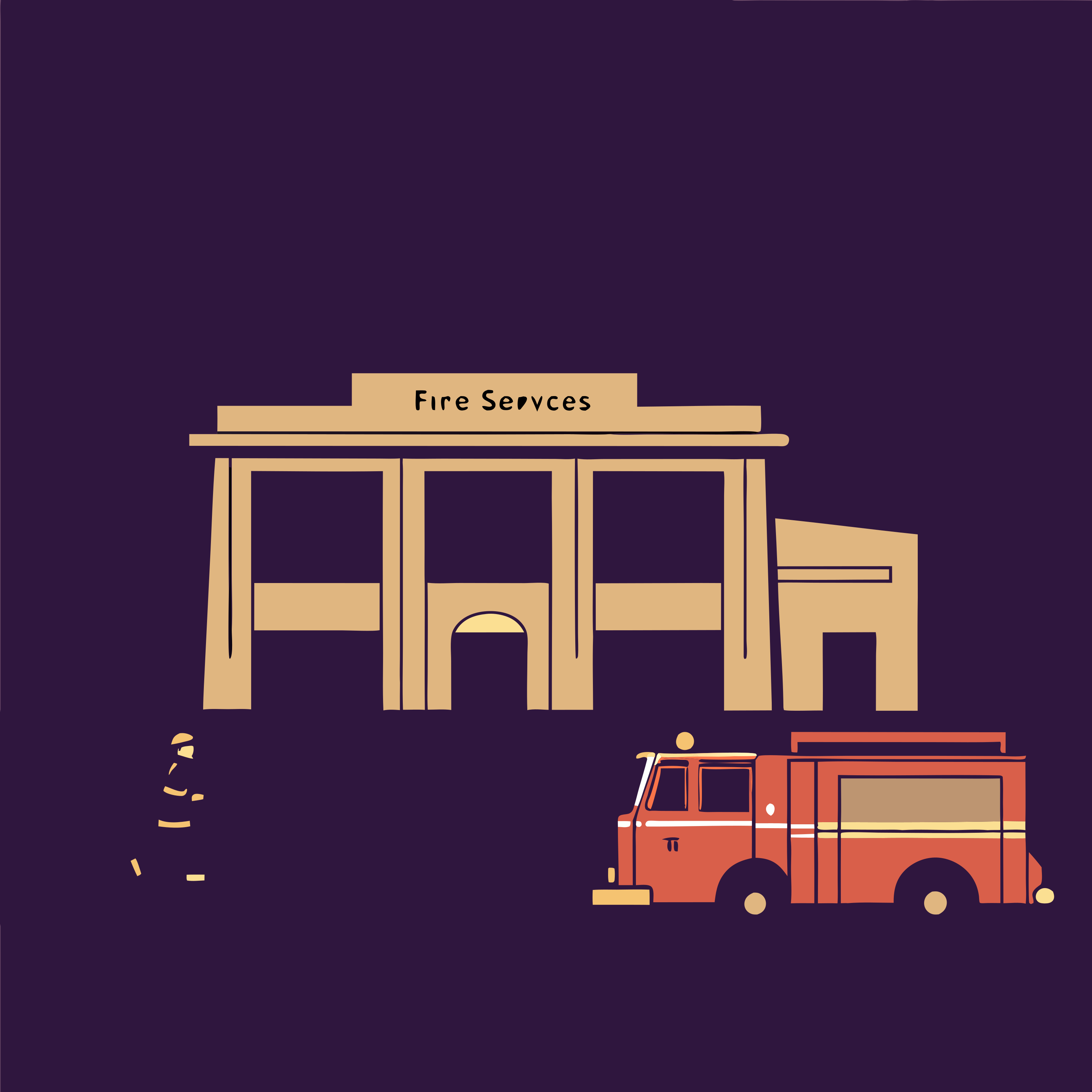 A red truck parked in front of a tall building