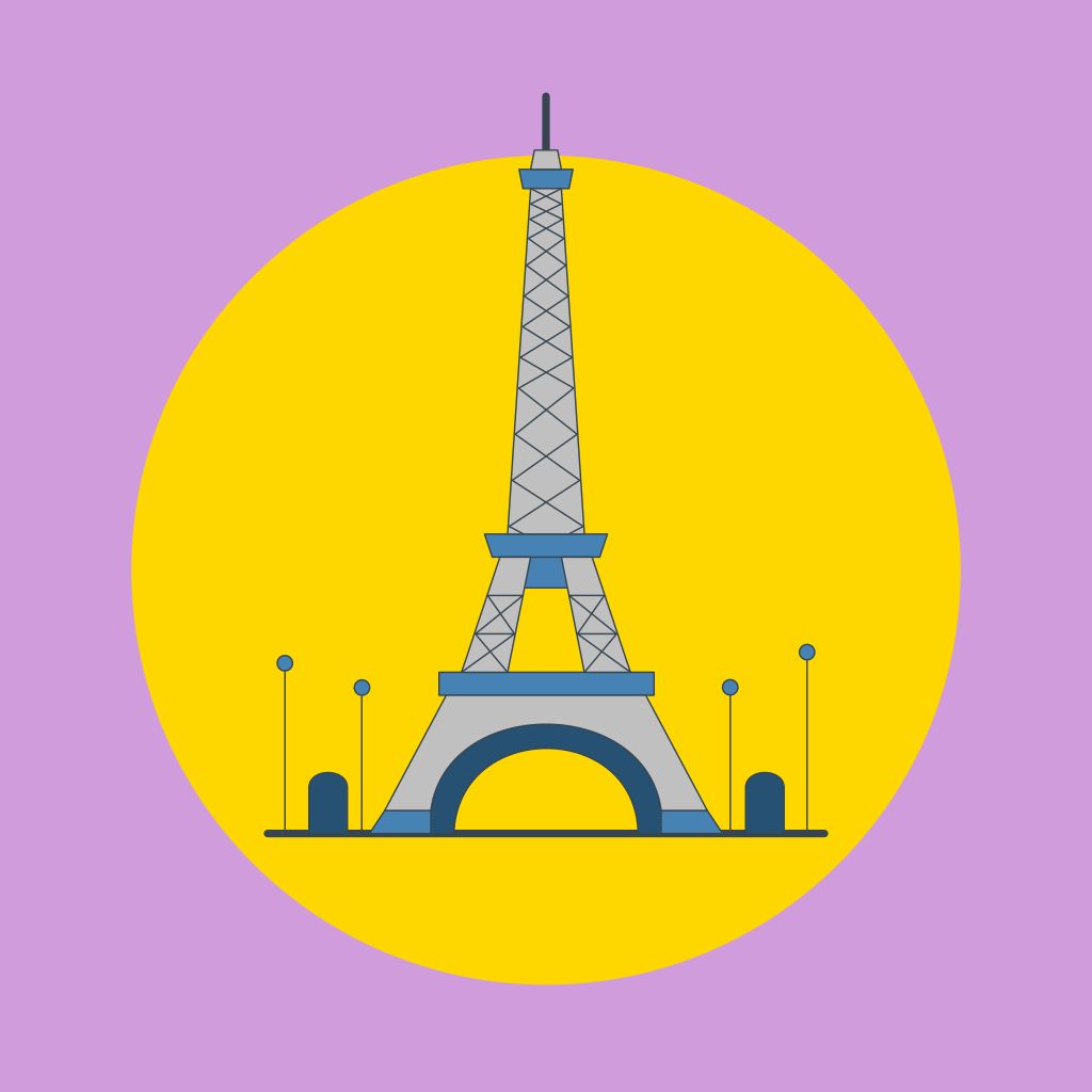The eiffel tower in a yellow circle