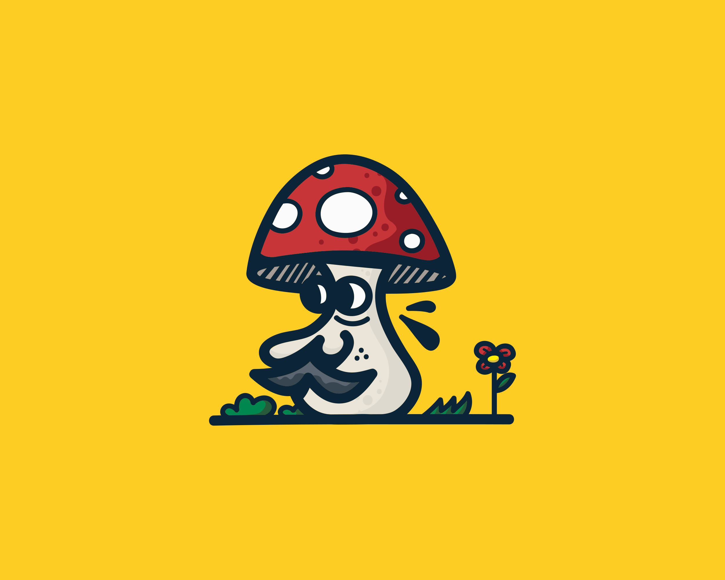 A mushroom sitting on top of a green field