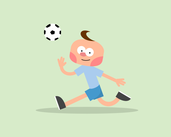 Un personaje de dibujos animados pateando un balón de fútbol