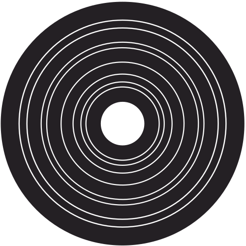 A black and white circle with a white background
