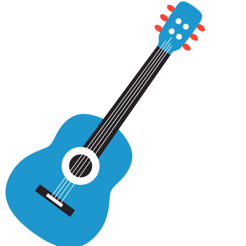 A blue acoustic guitar with a white background