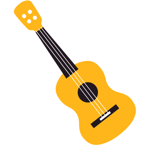 A yellow ukulele with a white background