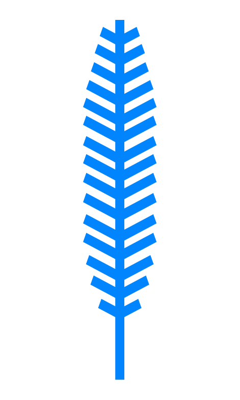 A blue, stylized feather is shown here.