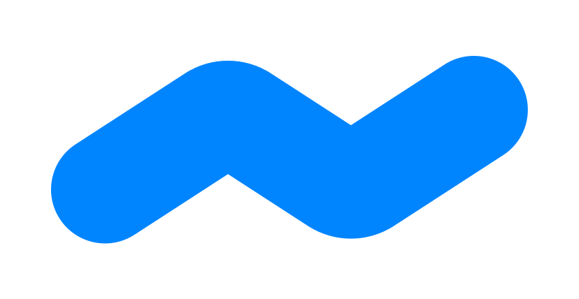 A blue logo shaped like the letter "n."