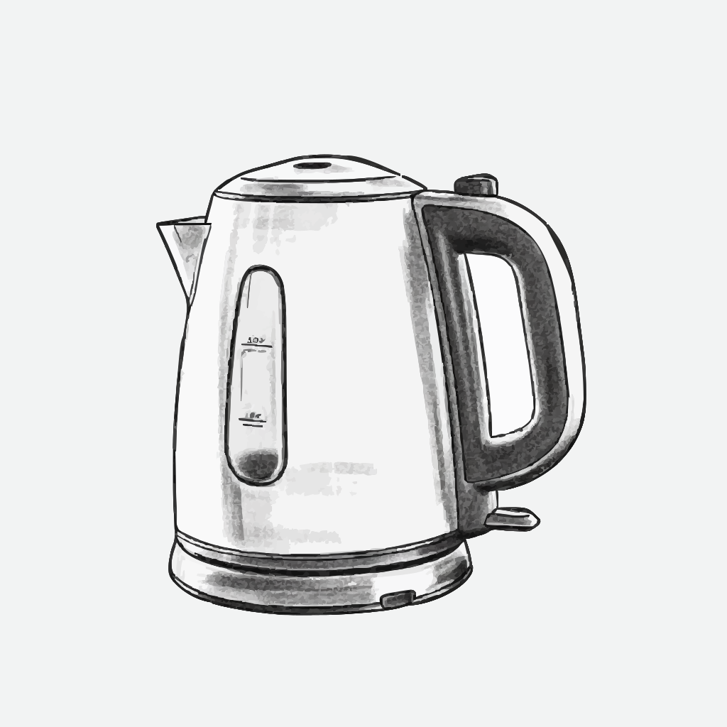A sketch of a stainless steel electric kettle.