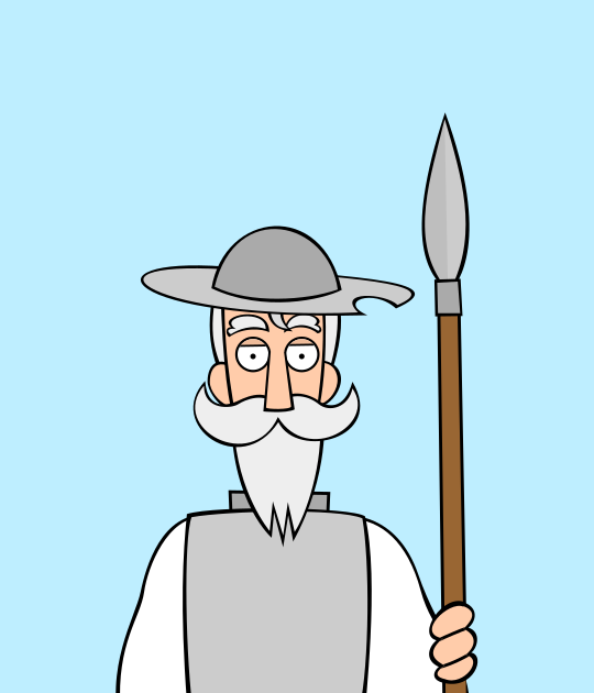Un vecchio con lancia e cappello.